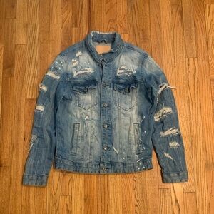 Smoke Rise Mens Distressed Blue Denim Jacket